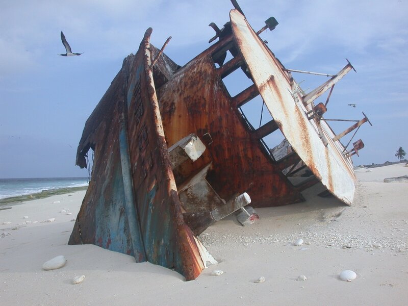 shipwreck on sandy beach