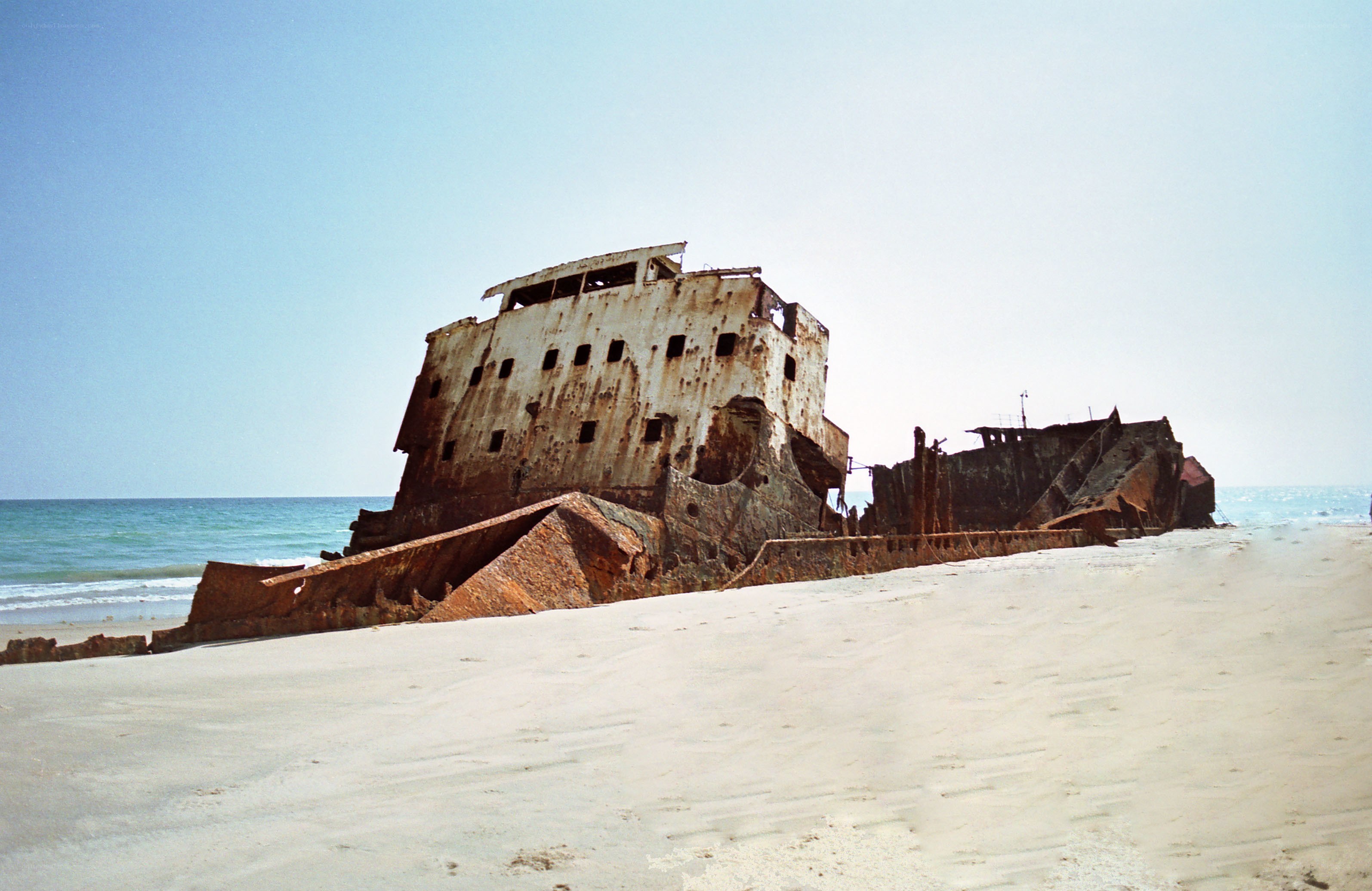 shipwreck on sandy beach
