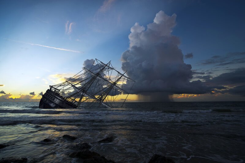 Shipwreck on Shore — Blue, Dramatic