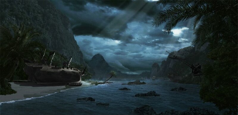 Shipwreck on Tropical Beach — Dark Blue