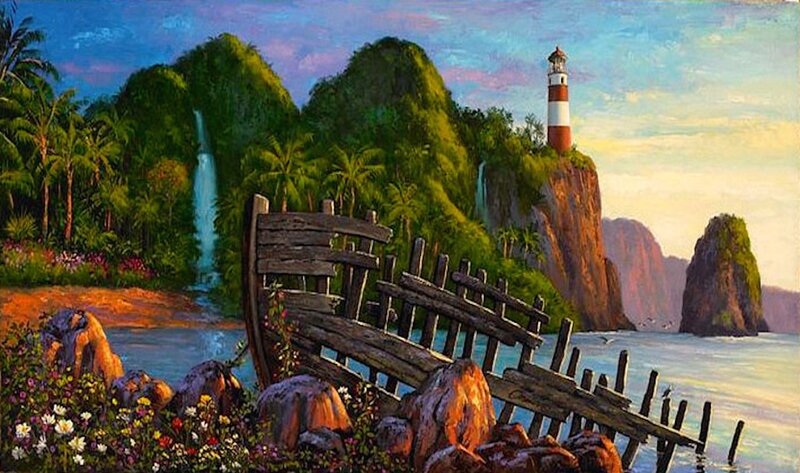 Shipwreck on Tropical Shore — Green