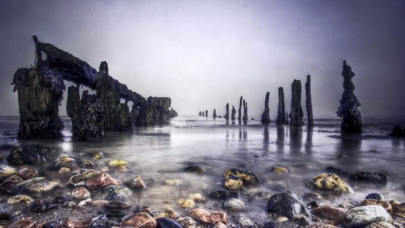 Shipwreck Remains on Beach