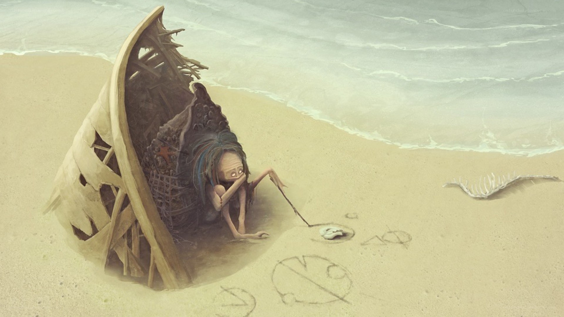 shipwreck survivor on beach