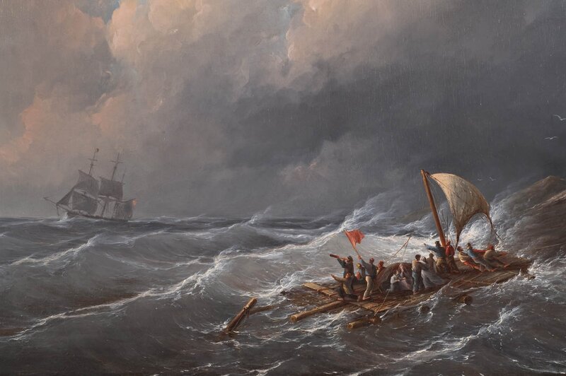 Shipwreck survivors on a raft