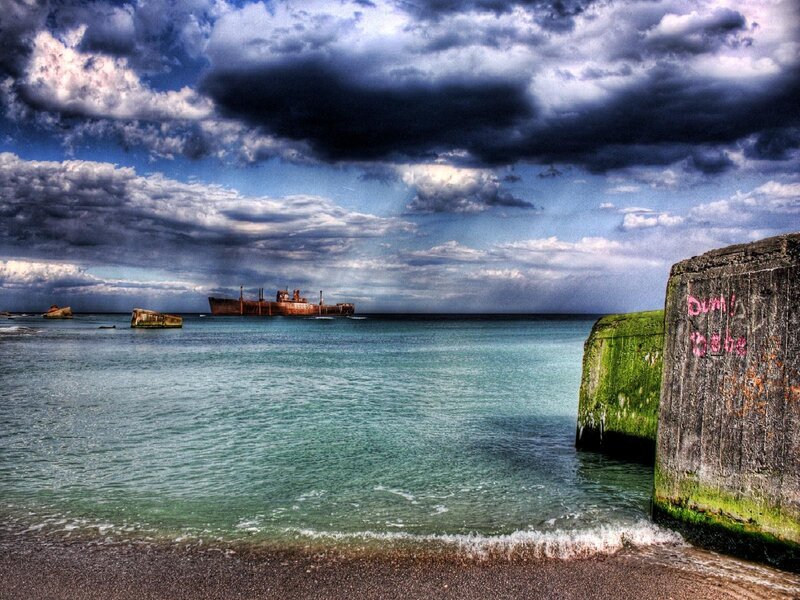 shipwreck under stormy sky