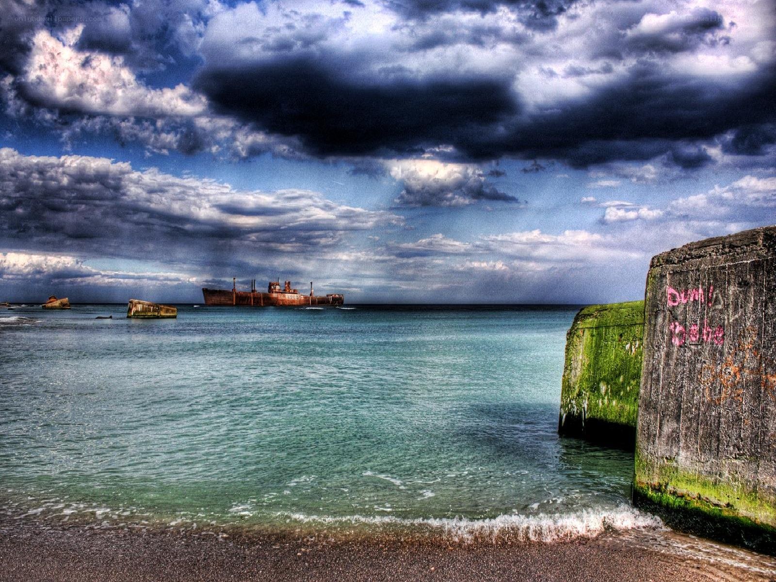 shipwreck under stormy sky