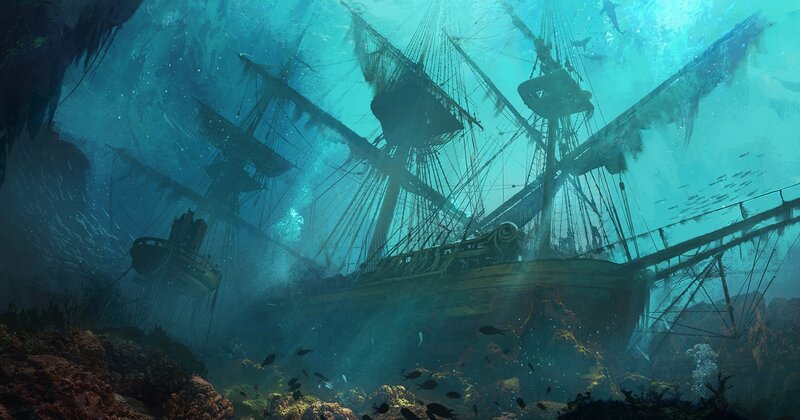 Shipwreck Underwater — Blue, Dramatic