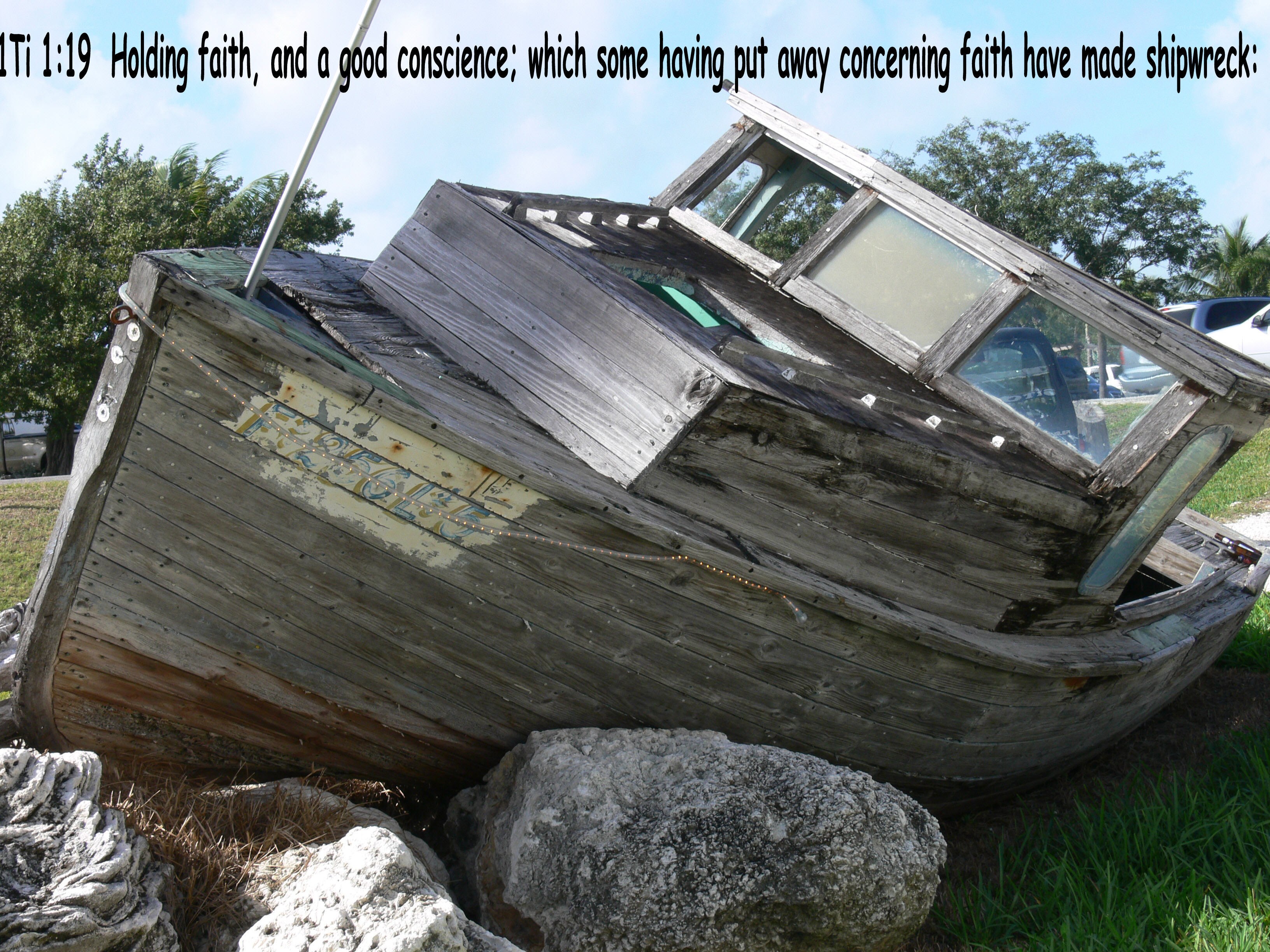 shipwrecked boat sculpture