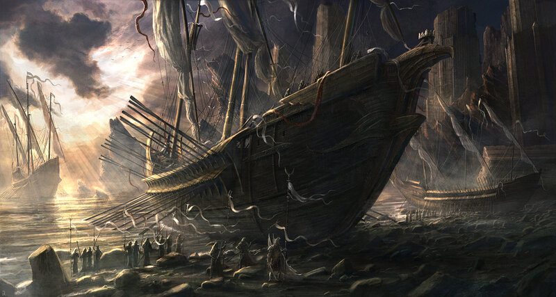 Shipwrecked fleet at sunset