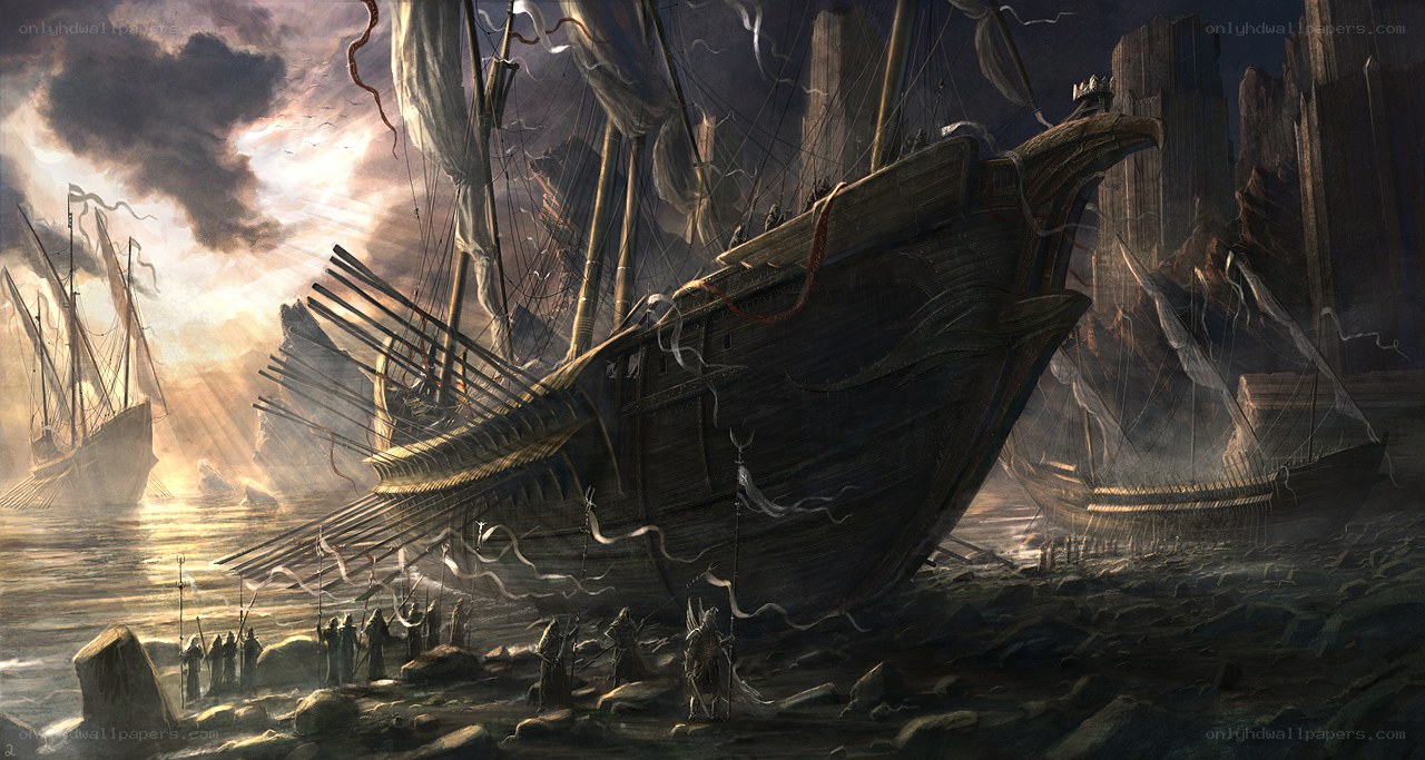 Shipwrecked fleet at sunset