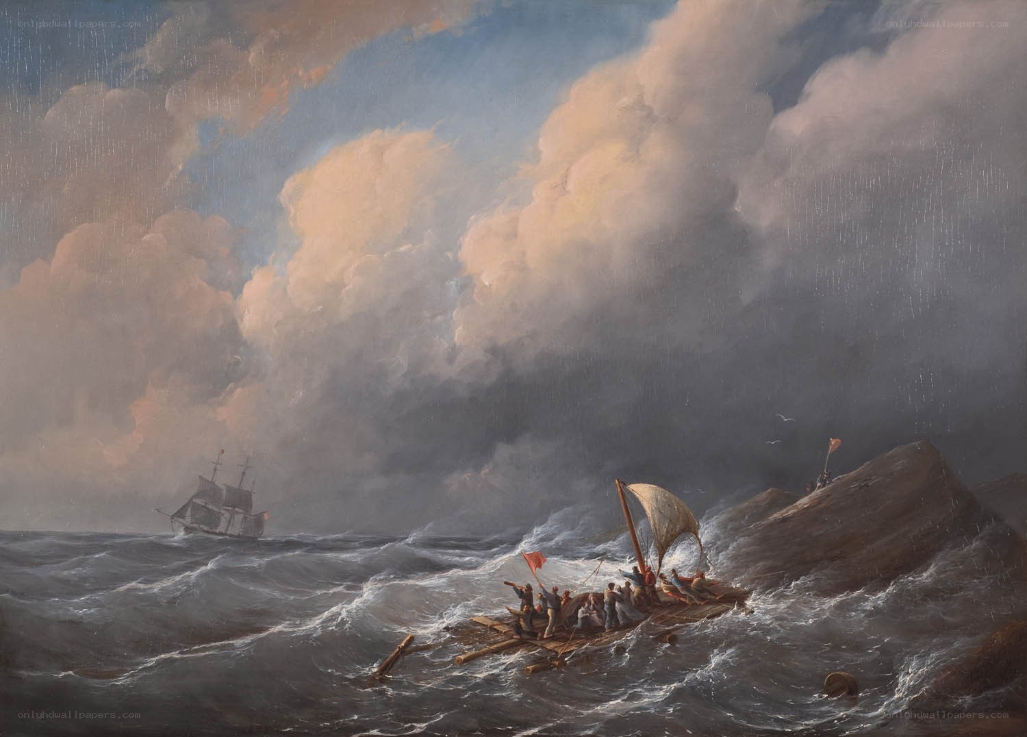 Shipwrecked sailors on raft