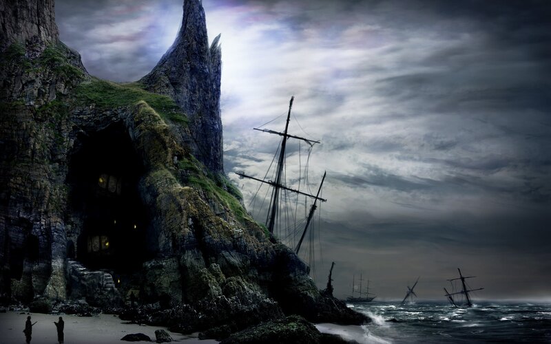 Shipwrecked Ships on Coast