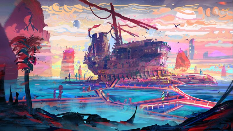 Shipwrecked Vessel — Blue, Dramatic