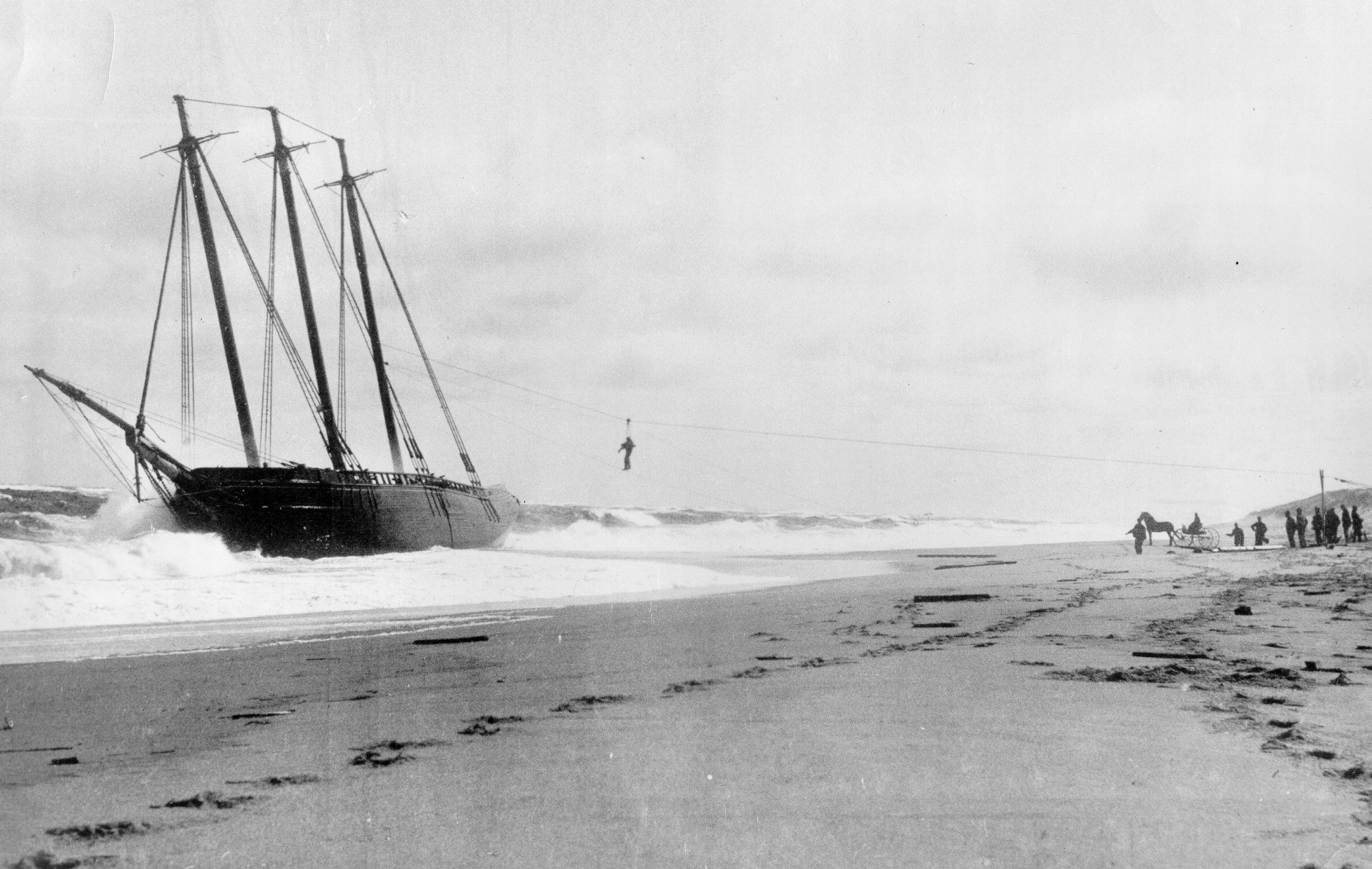 Shipwrecked vessel on beach