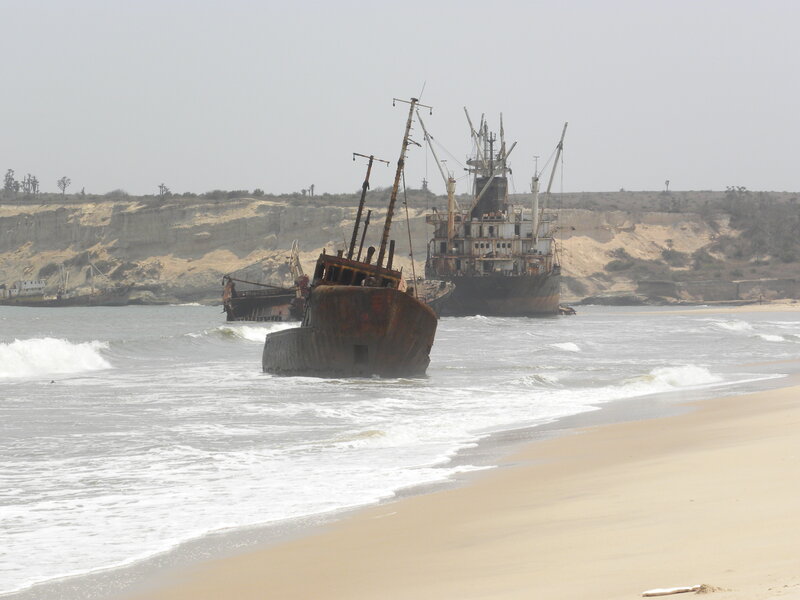 shipwrecks on a sandy beach