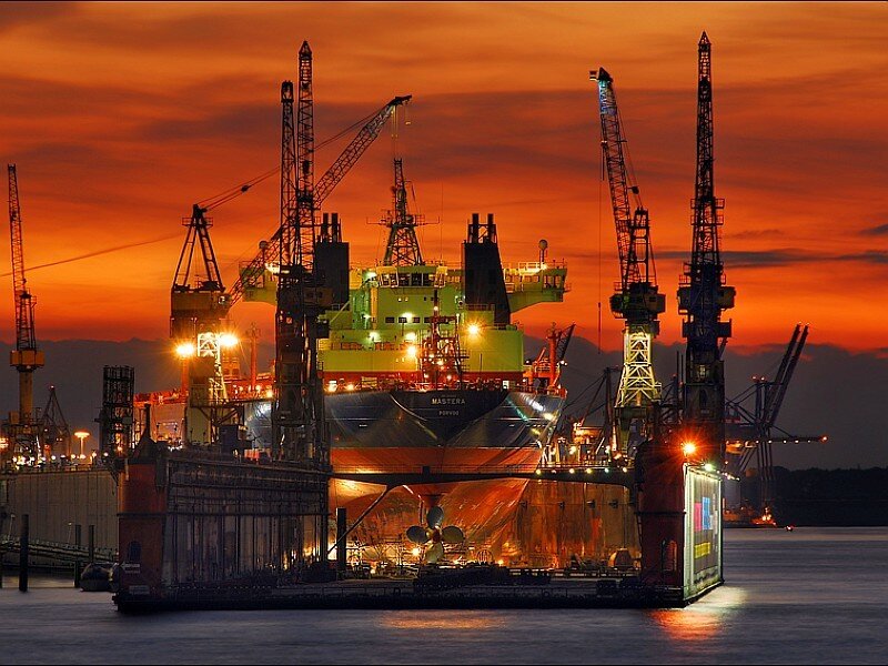 Shipyard at sunset