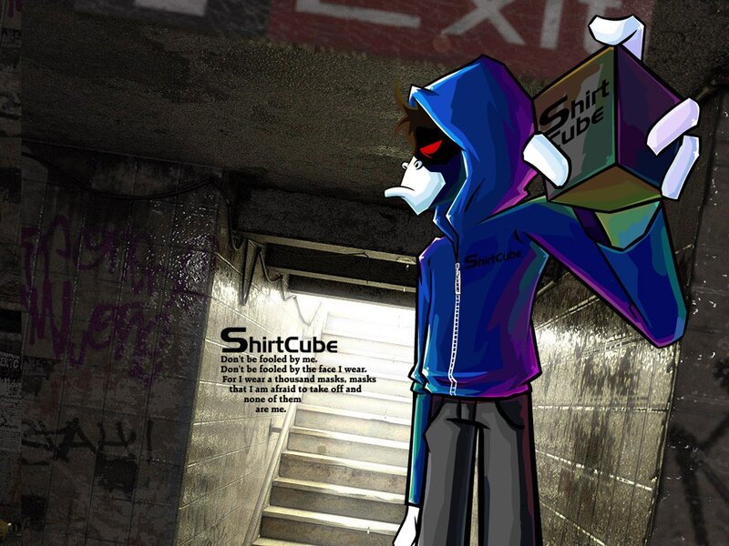 ShirtCube character in alley
