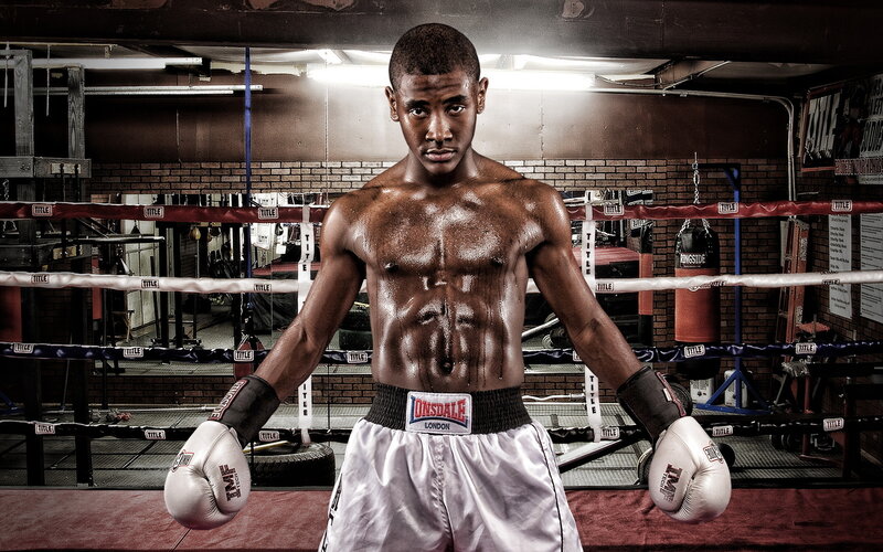 Shirtless Boxer in Ring — White