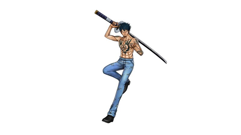 Shirtless Man with Sword — Blue, Confident