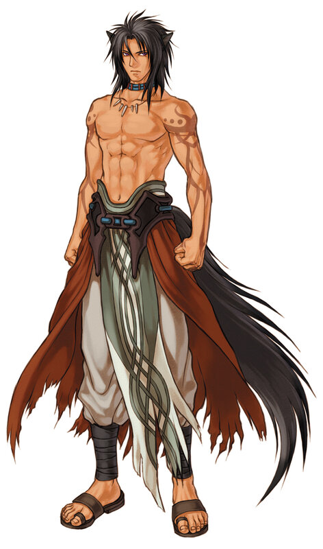 shirtless warrior character