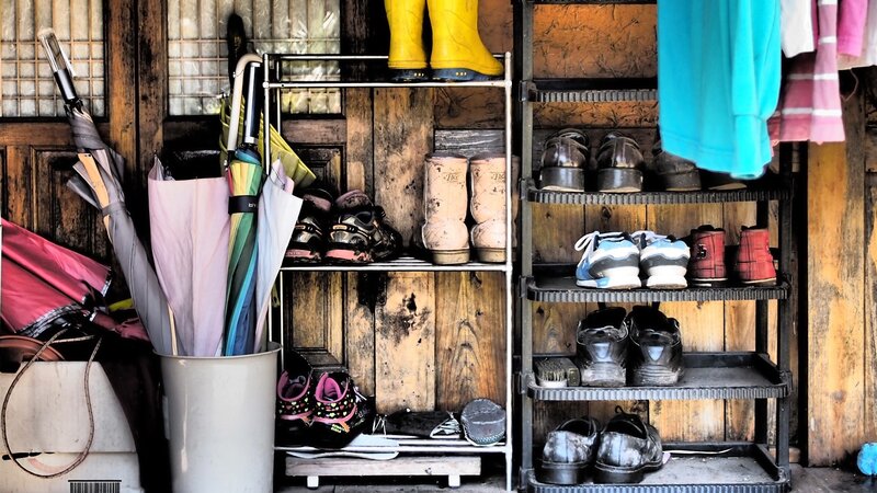 Shoe Rack with Umbrellas