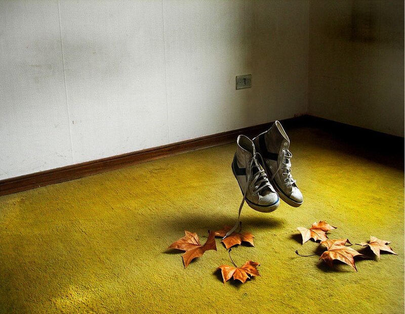 Shoes and leaves in a room
