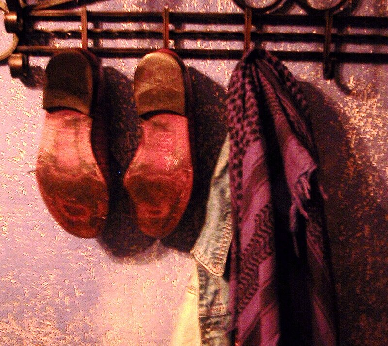 Shoes and Scarf on Rack