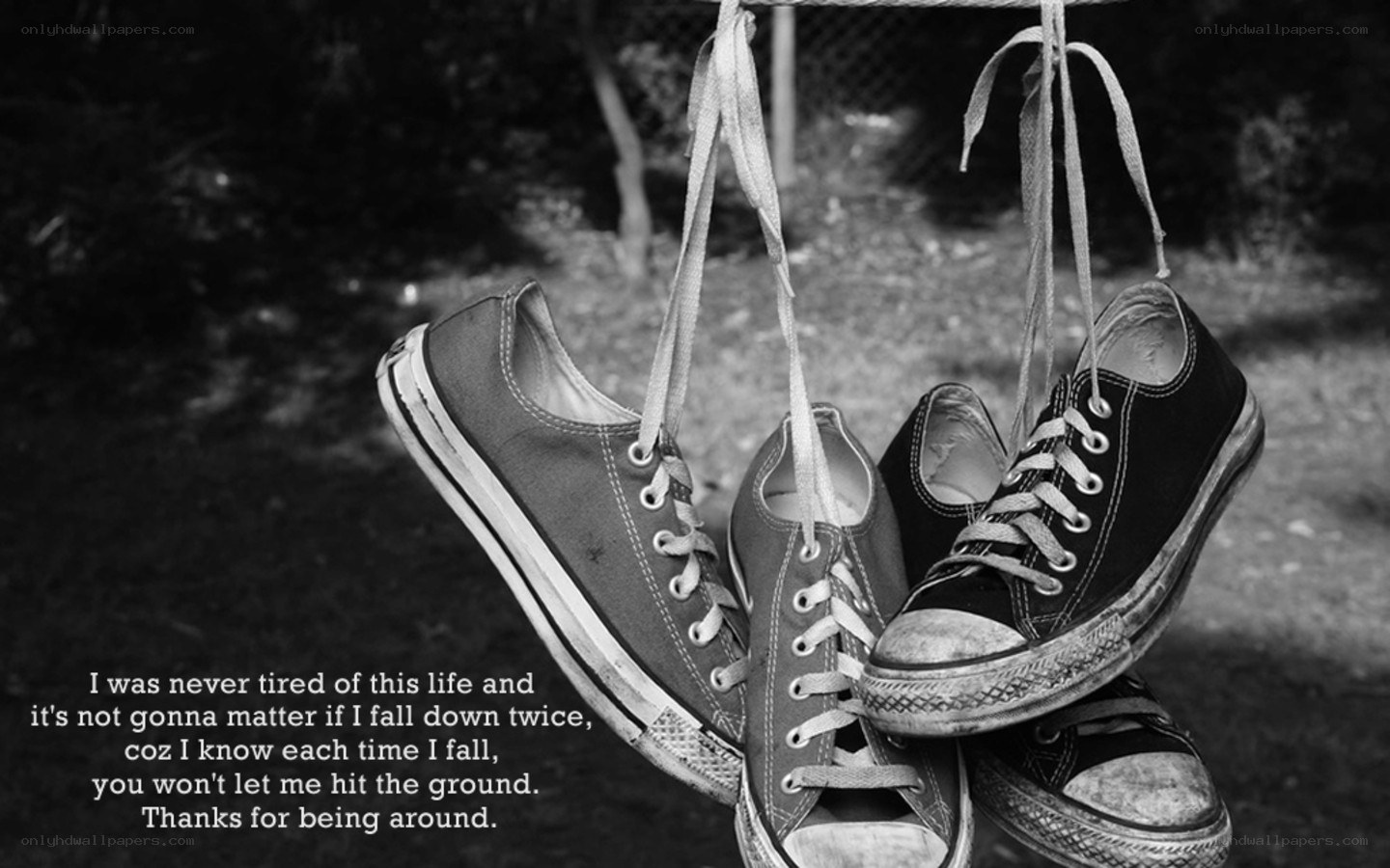 shoes hanging on a fence