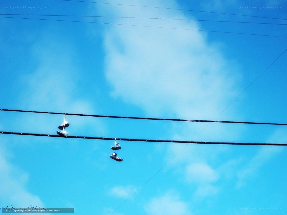 Shoes hanging on power lines