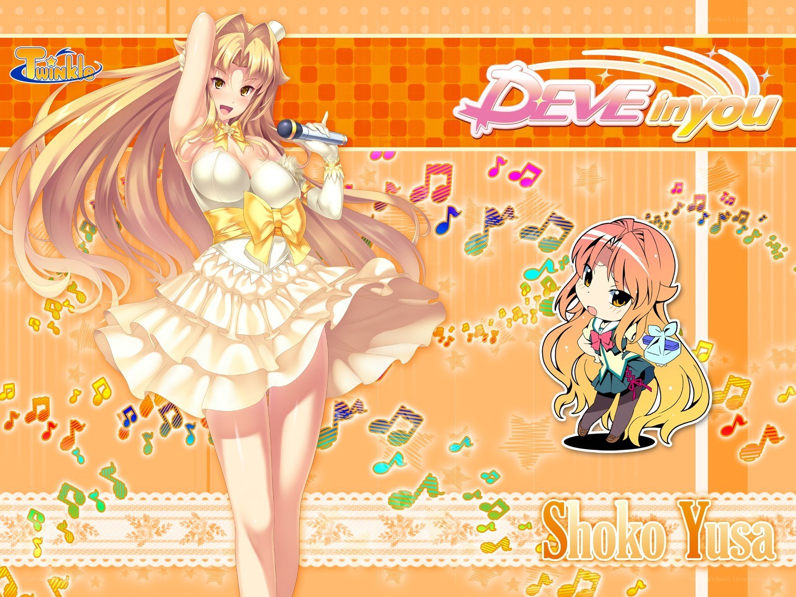 Shoko Yusa singing with music notes
