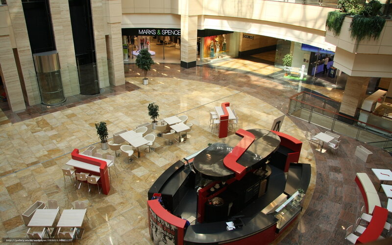 Shopping mall atrium with cafe