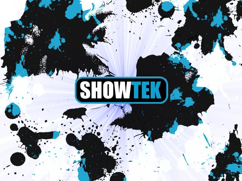 Showtek logo with splatter background