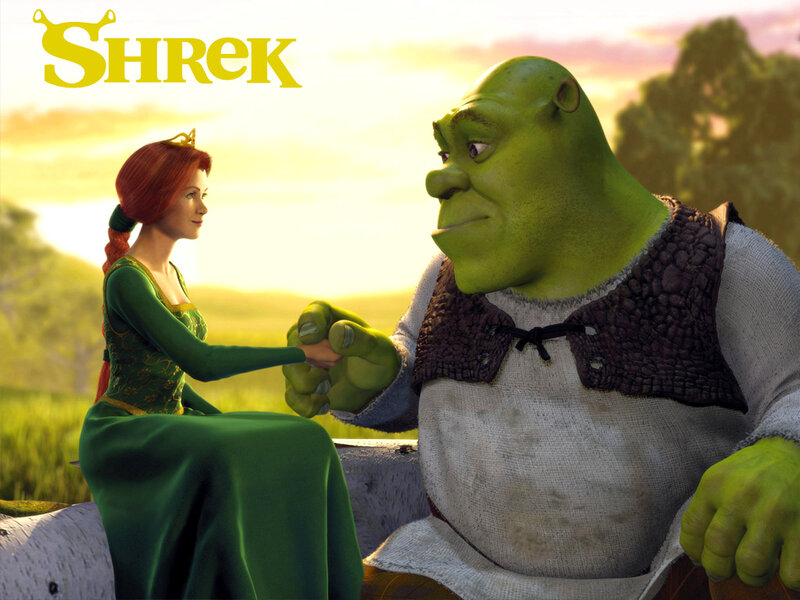 Shrek and Fiona Holding Hands — Green