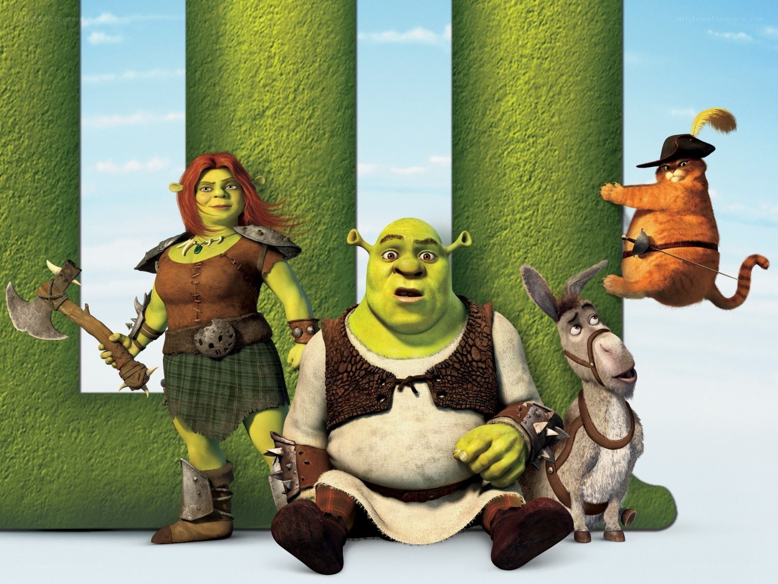 Shrek and friends in a field