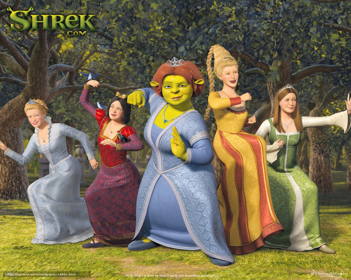 Shrek and princesses in forest
