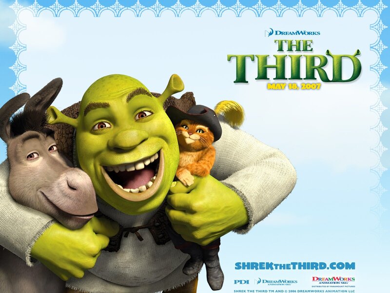 Shrek Hugging Donkey and Puss — Green, Happy