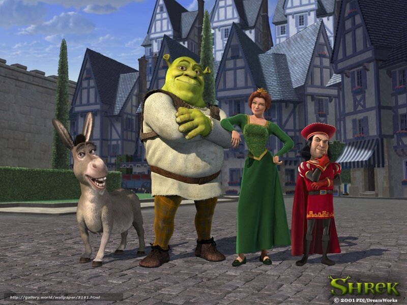 Shrek movie characters in town