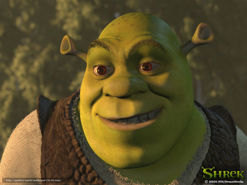 Shrek smiling in forest