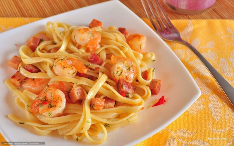 Shrimp and Pasta Dish — Yellow, Appetizing