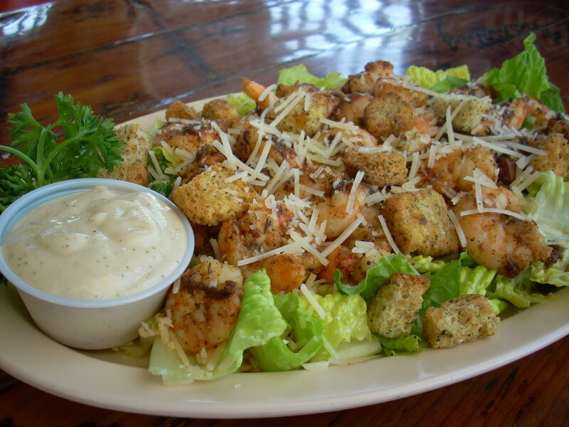 Shrimp Caesar salad with dressing