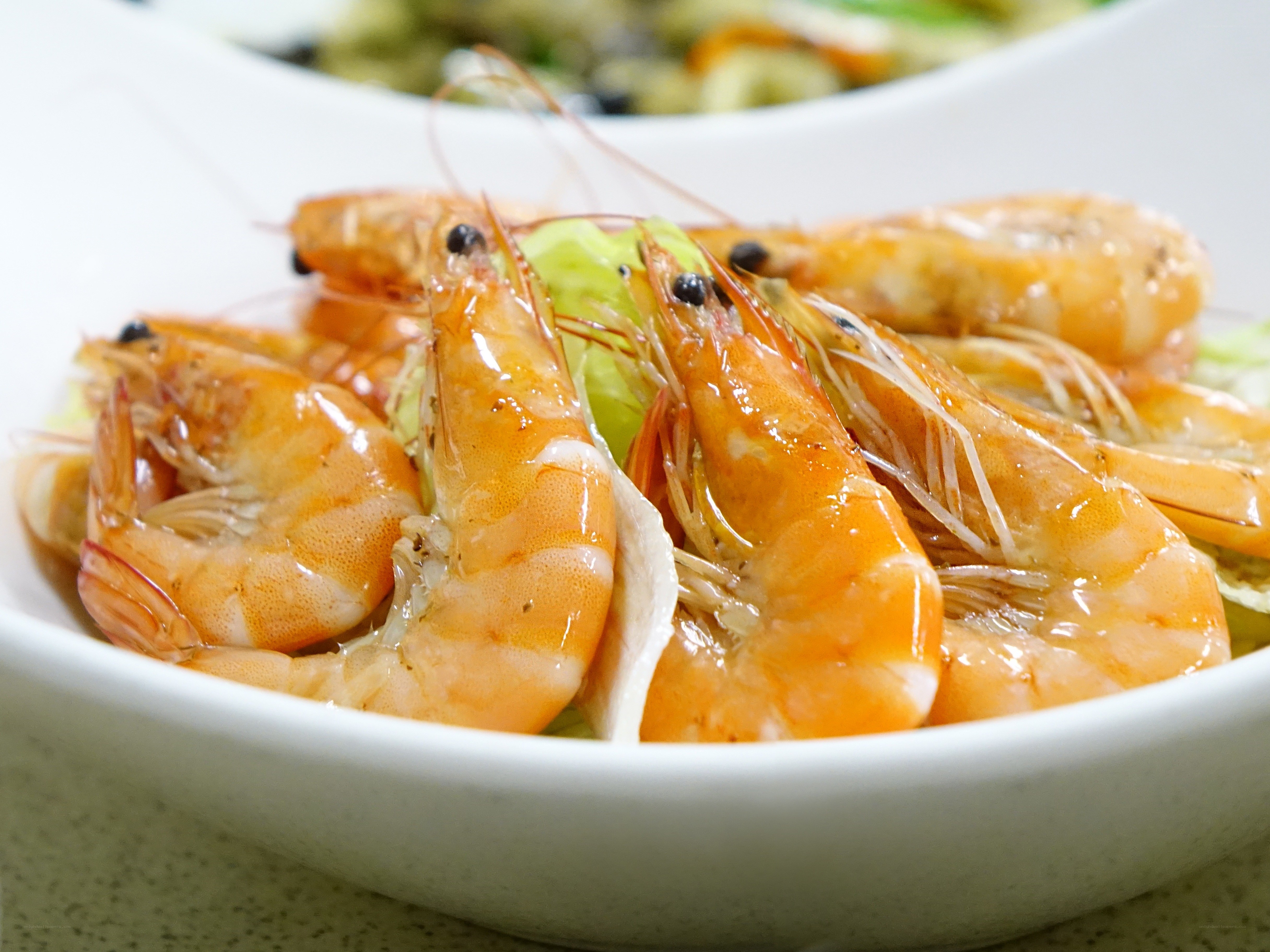 Shrimp in a white bowl