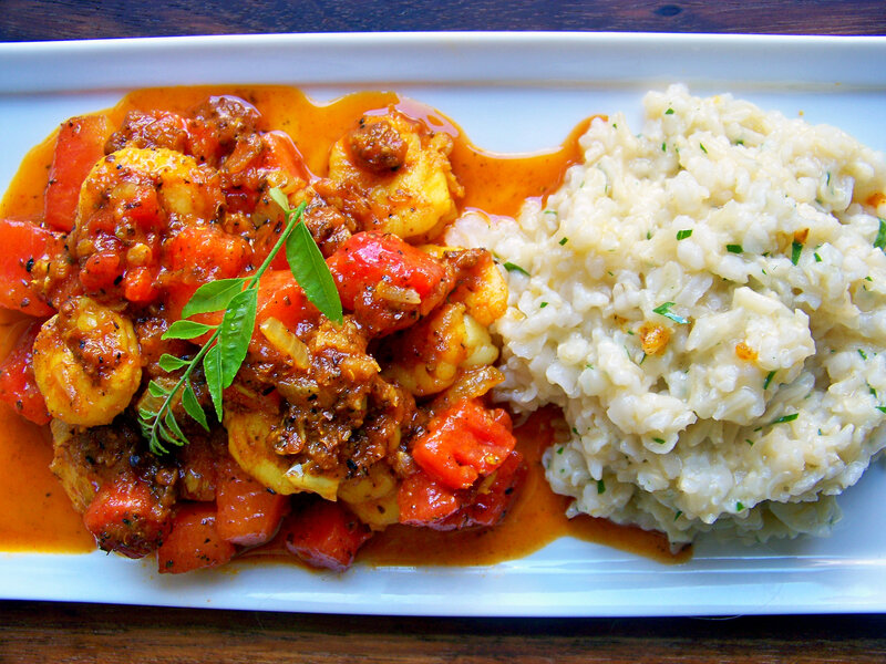 Shrimp stew with risotto