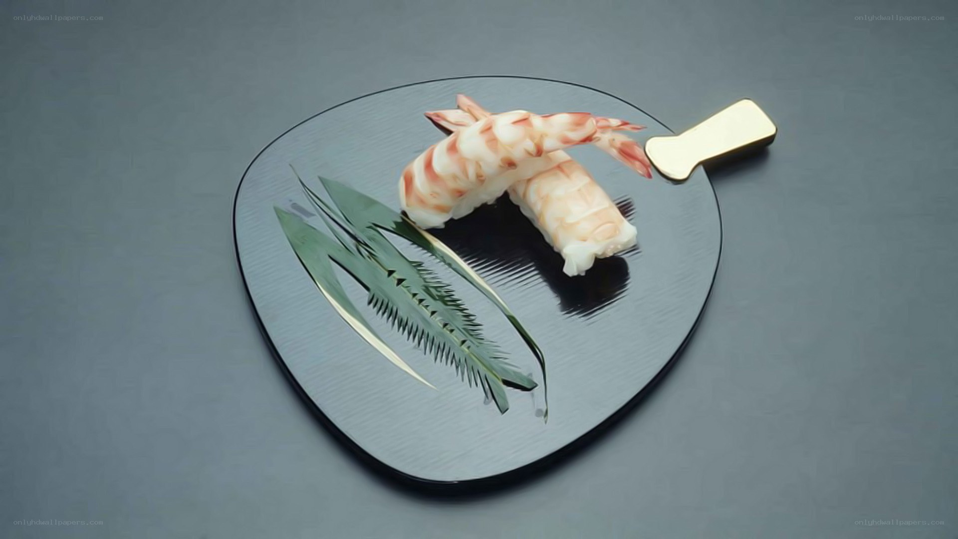 Shrimp sushi on black plate