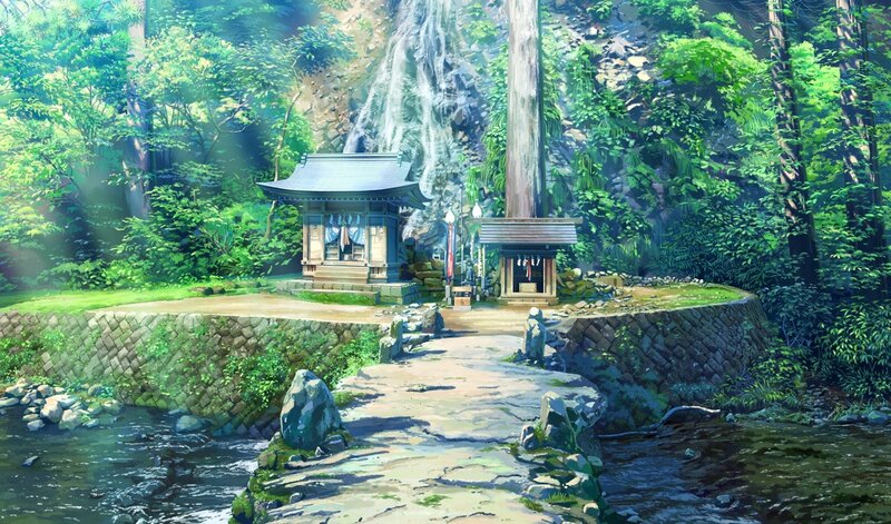 Shrine by Waterfall