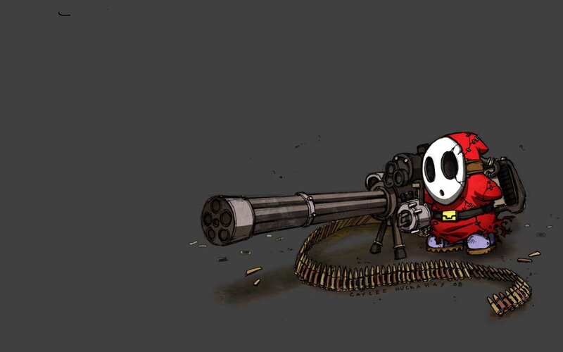 Shy Guy with Machine Gun — Gray, Dramatic