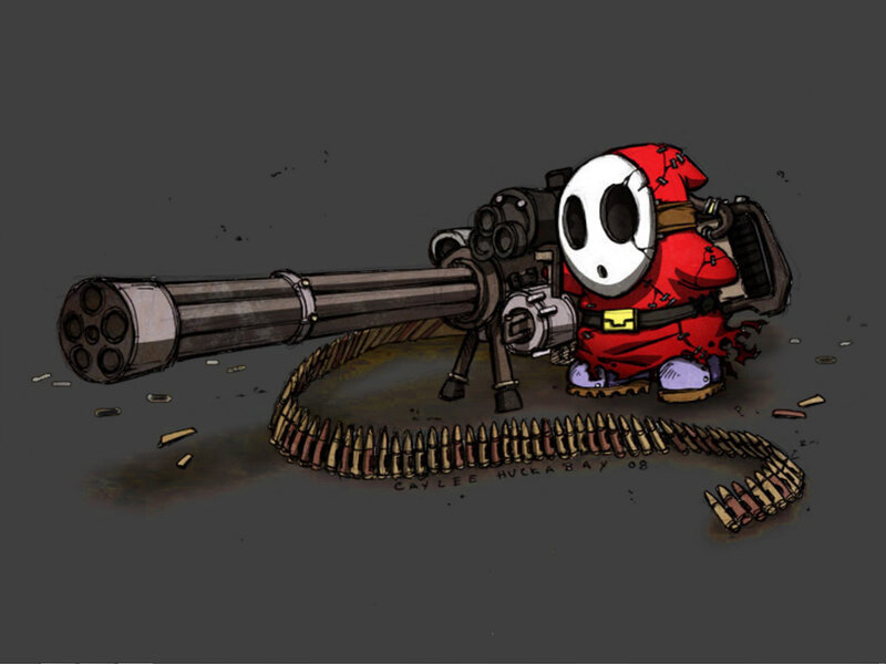 Shy Guy with Machine Gun — Red, Dark, Digital Art