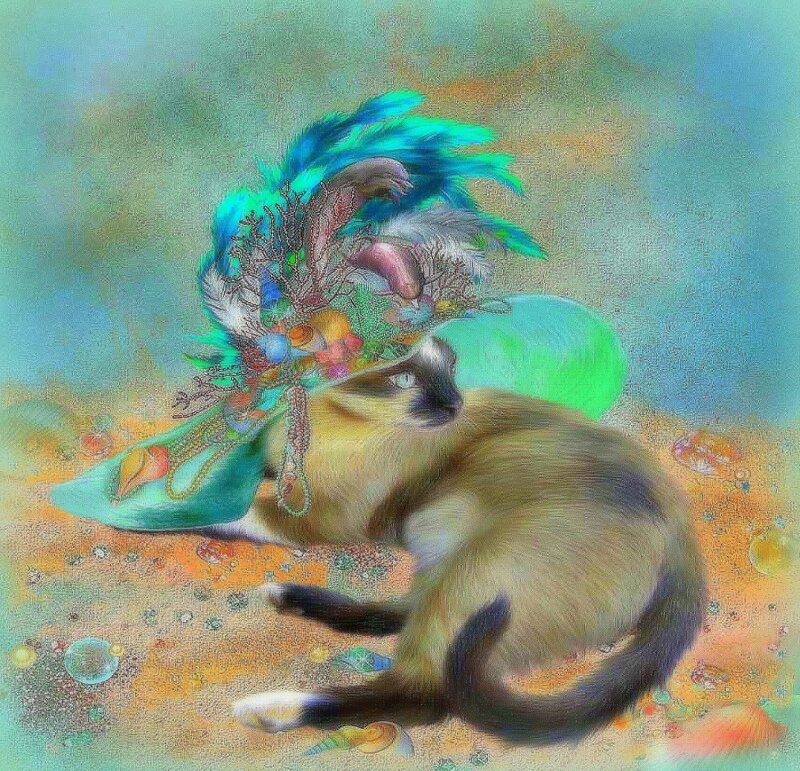 Siamese Cat with Feather Hat