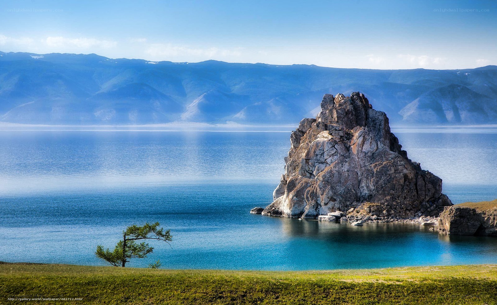 Siberian lake with rock formation