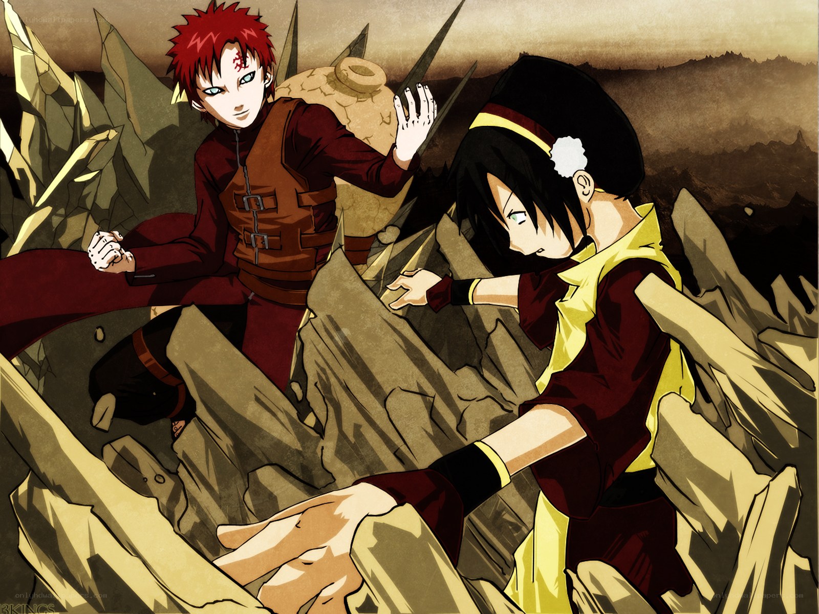 Siblings in a rocky landscape
