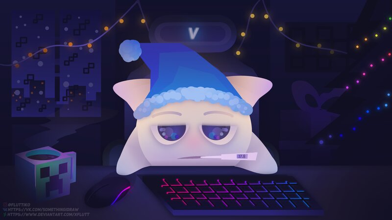 Sick Character at Computer